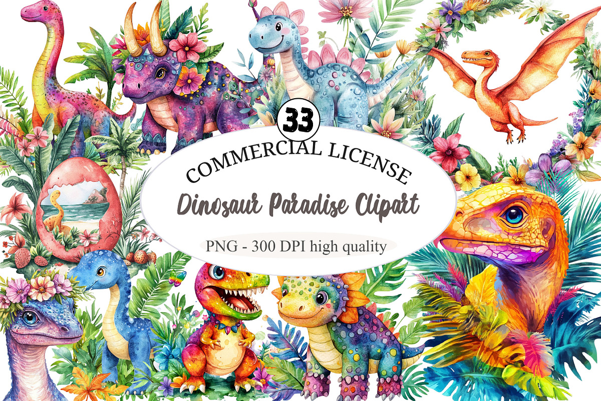 Dinosaur Paradise Clipart PNG, an Illustration by designcity5 (Photo 1 of 5)