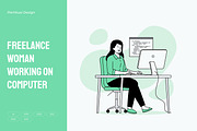 Freelance Woman Working on Computer, a Work Illustration by Partikusi Design (Thumbnail 1 of 3)