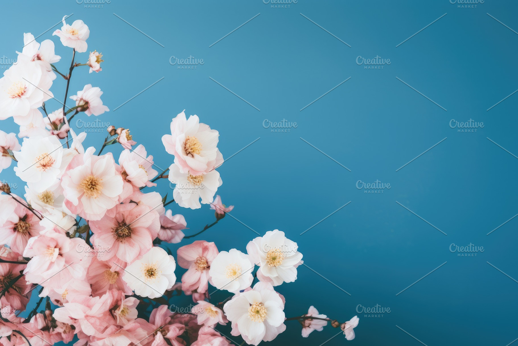 cherry blossom on blue background -, a Photo by Iftikhar Alam