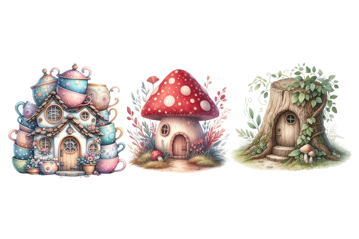 Cute Fairy Houses Clipart Bundle, an Illustration by DreamPrint404 (Photo 2 of 6)