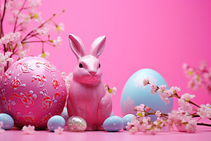 Easter eggs with flowers on pink background, a Holiday Photo by AlyaAnd