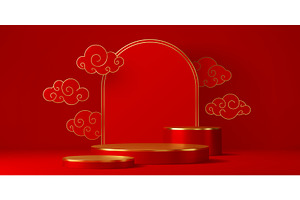 Asian red podium stand with Chinese, an Illustration by Buch&Bee