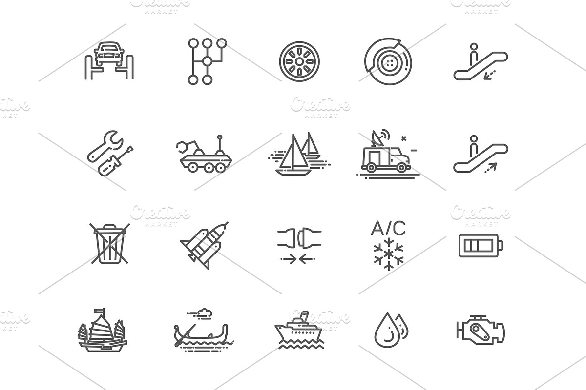 Transport Outline icons, a Transportation Illustration by Tettygreen (Photo 4 of 4)