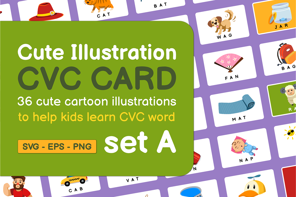Cute Illustration CVC CARD set A, an Education Illustration by arsansp (Photo 1 of 5)