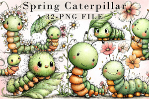 Whimsical Spring Caterpillar Clipart, an Illustration by Libby Wishes