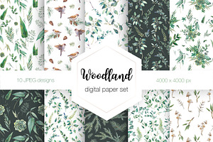 Woodland digital paper set