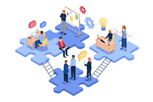 Isometric teamwork. Business people, a Finance Illustration by YummyBuum
