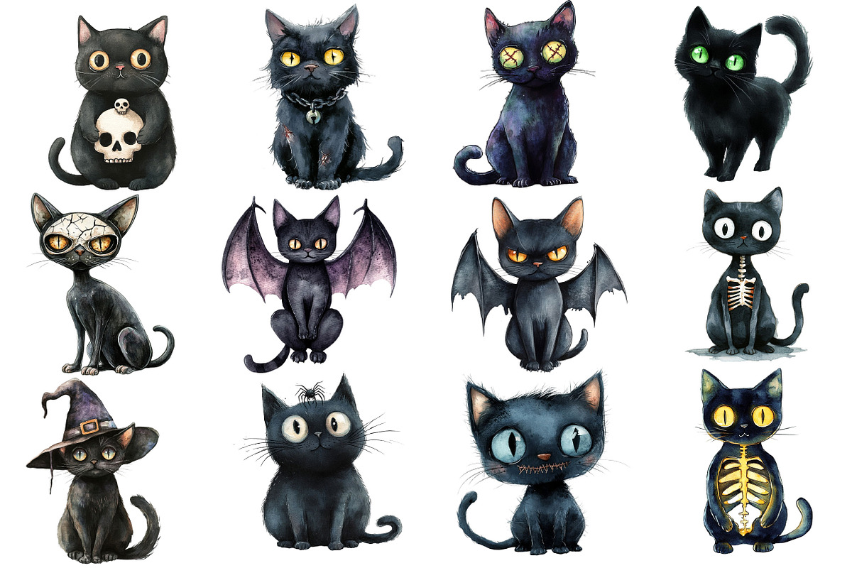 Zombie Black Cat Clipart, an Illustration by Dream Creation (Photo 3 of 4)