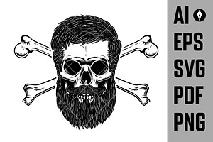 Bearded Skull With Crossbones SVG