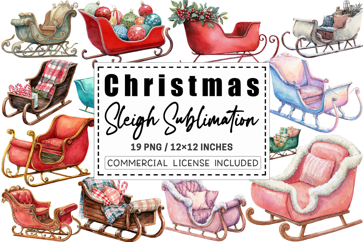 Christmas Sleigh Sublimation Clipart, a Graphic by CitraGraphics (Photo 1 of 4)