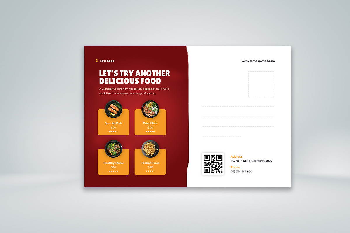Food Postcard Template, a Stationery Template by Neermana