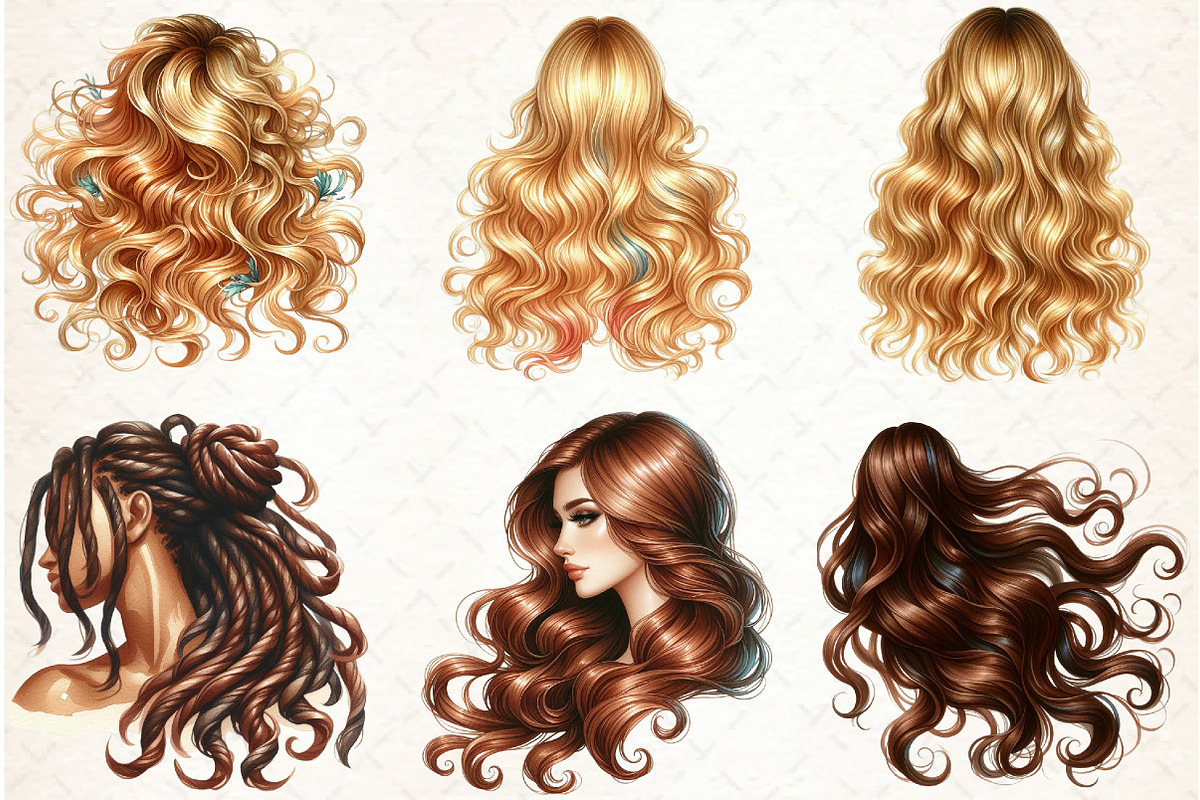 Hair Clipart, Long Hair, Natural Hai, an Illustration by Libby Wishes (Photo 7 of 7)