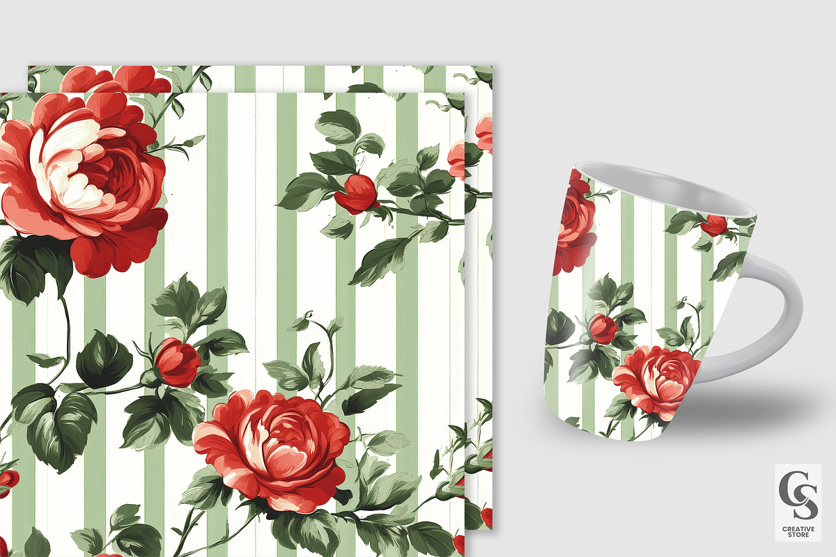Red Green Floral Bouquet Patterns, a Pattern Graphic by Creative Store (Photo 4 of 5)