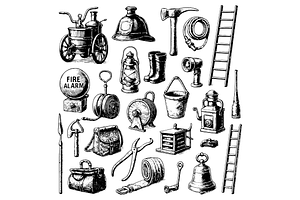 Antique Firefighter Equipment Set, an Object Graphic by nikagraphic