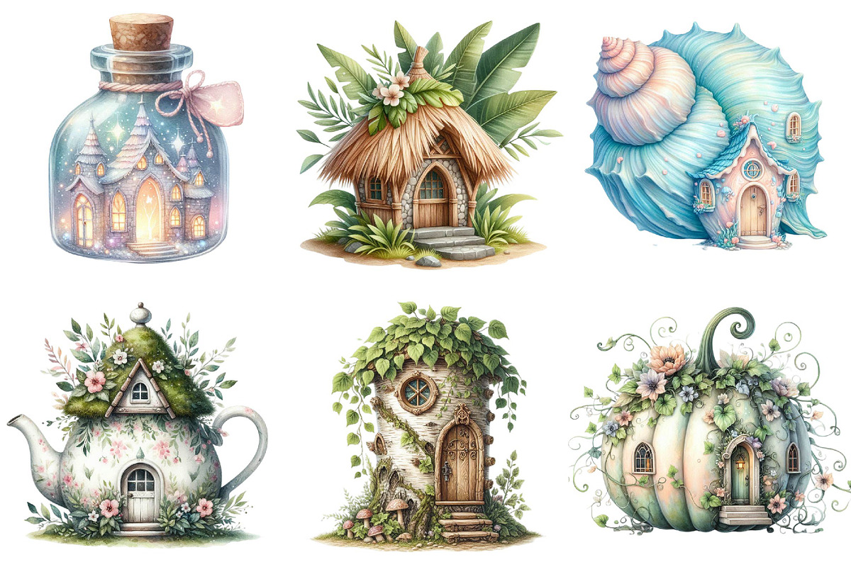 Cute Fairy Houses Clipart Bundle, an Illustration by DreamPrint404 (Photo 4 of 6)