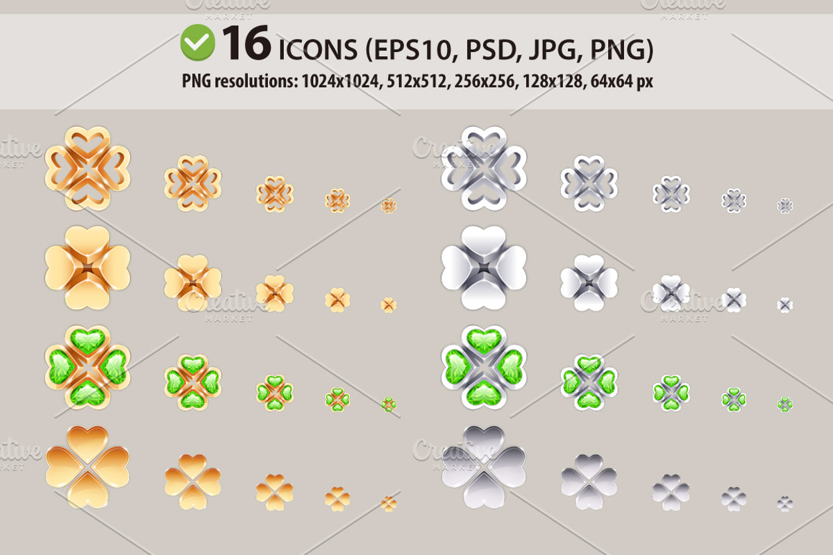 Vector Golden and Silver Clovers preview 2