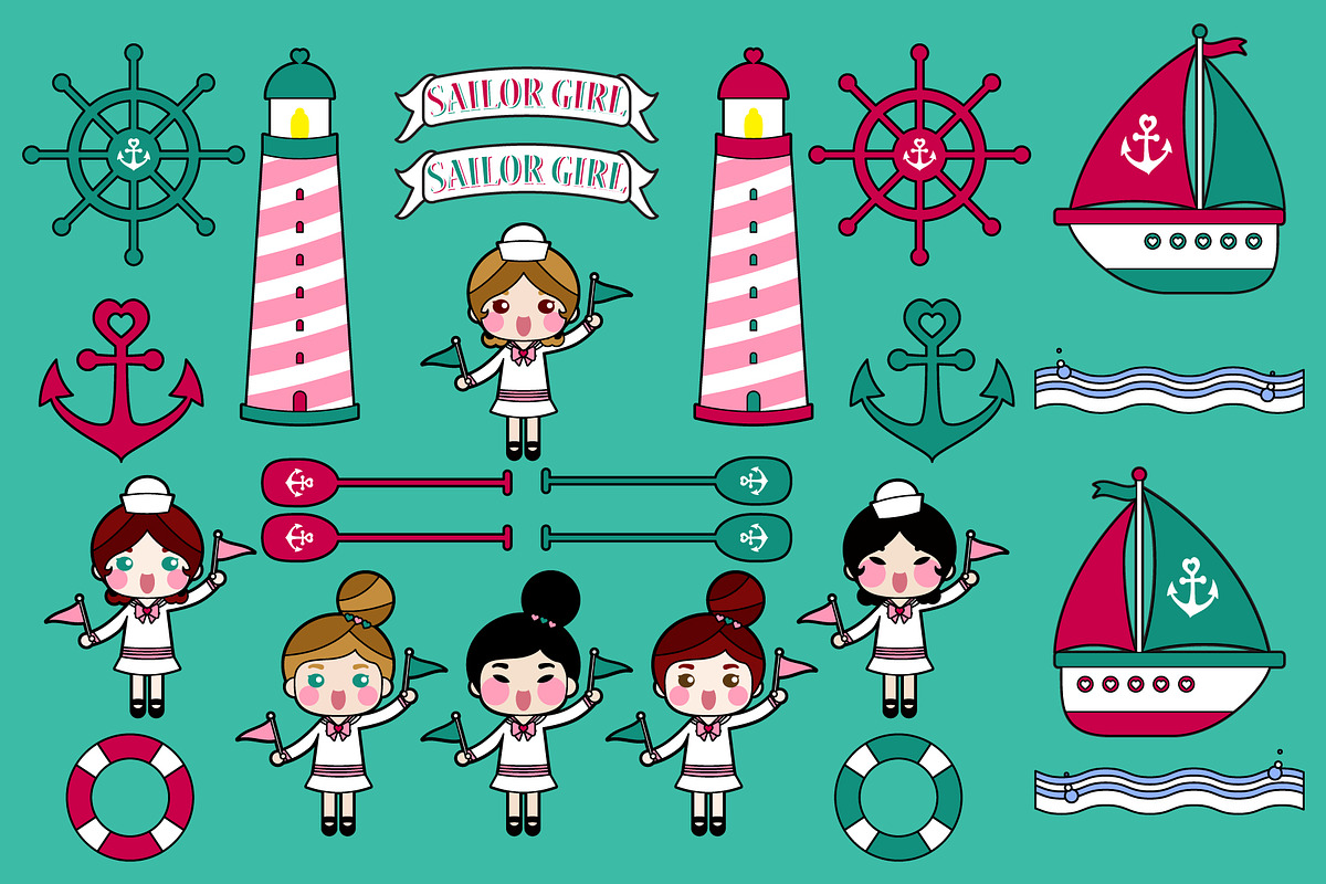 Digital Clipart Sailor Girl, a Person Illustration by Cozy Cat Design (Photo 2 of 3)