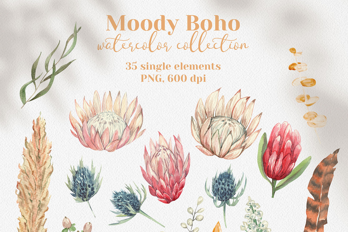 Moody Boho Florals Watercolor, a Decorative Illustration by Catch the Dream Art (Photo 5 of 17)