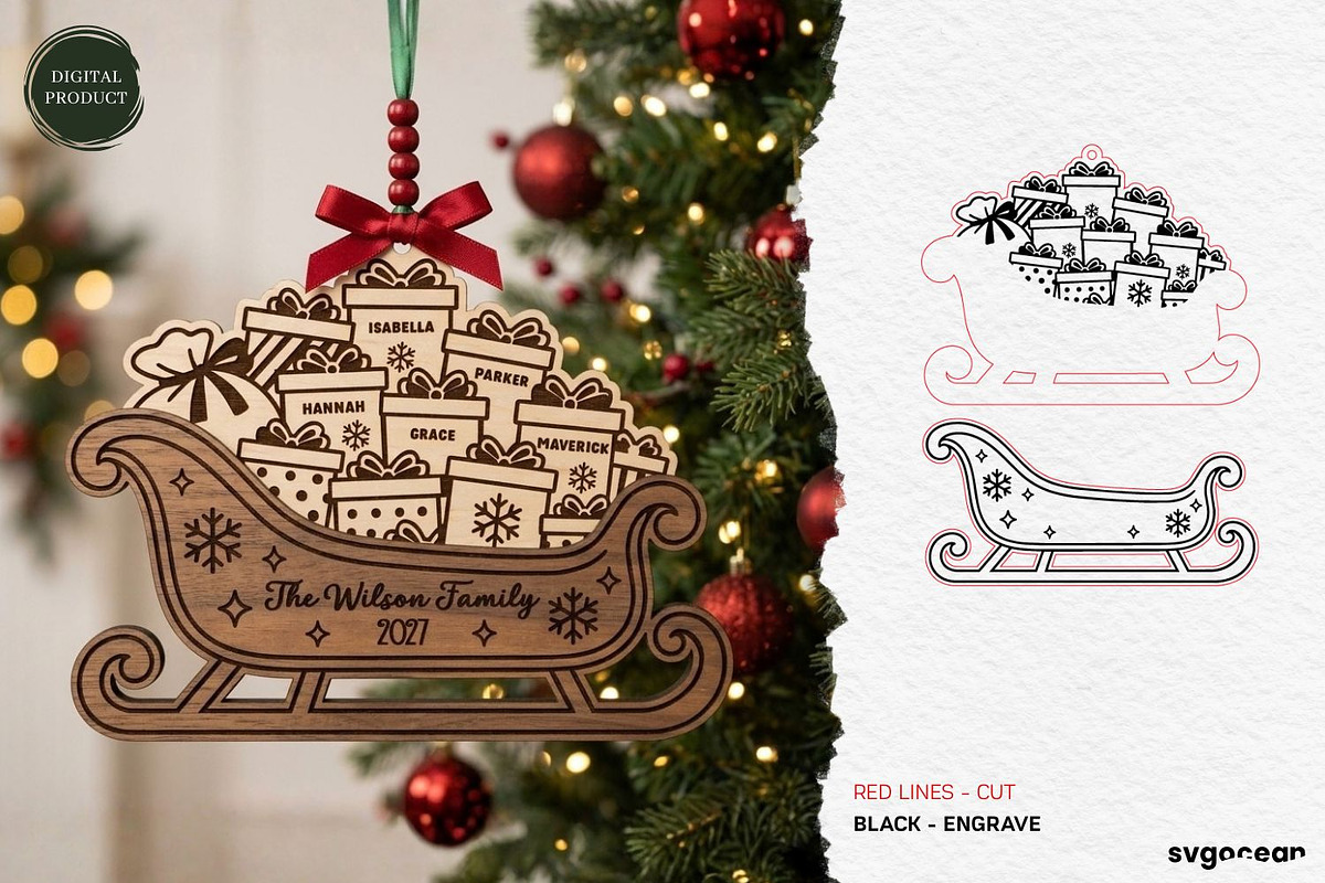 Santa Sleigh Ornaments SVG Bundle, a Decorative Illustration by svgocean (Photo 11 of 21)