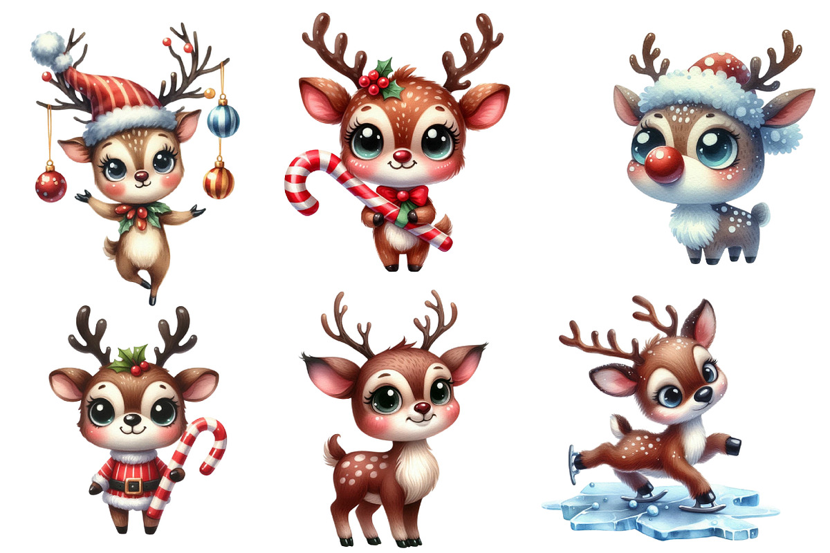 Christmas Funny Reindeer Clipart, an Illustration by Designworld (Photo 4 of 6)