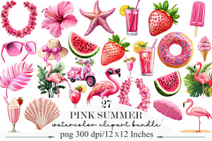 Pink Summer Clipart, an Illustration by Designking