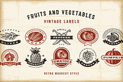 Vintage Fruits And Vegetables Labels, a Food Illustration by Retro Graphics (Thumbnail 1 of 2)