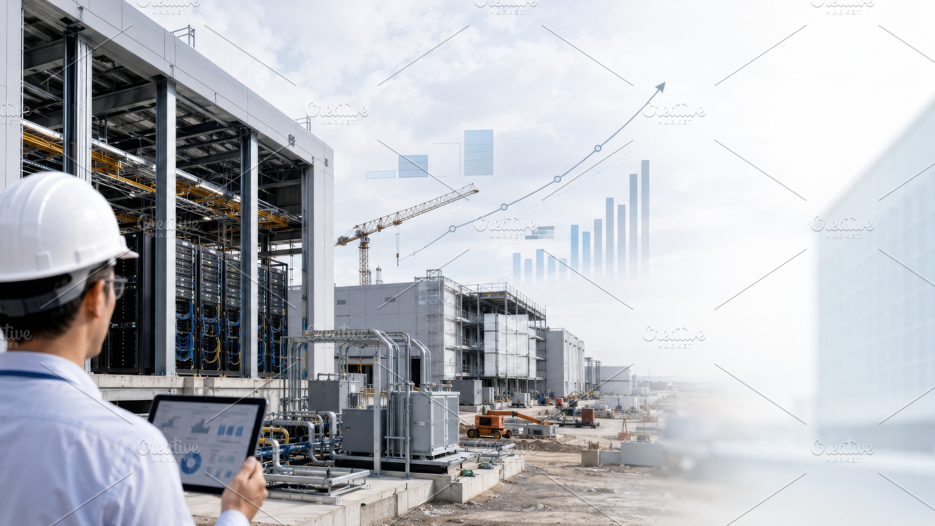 Industrial construction site with ma, a Photo by Dvoevnore photos