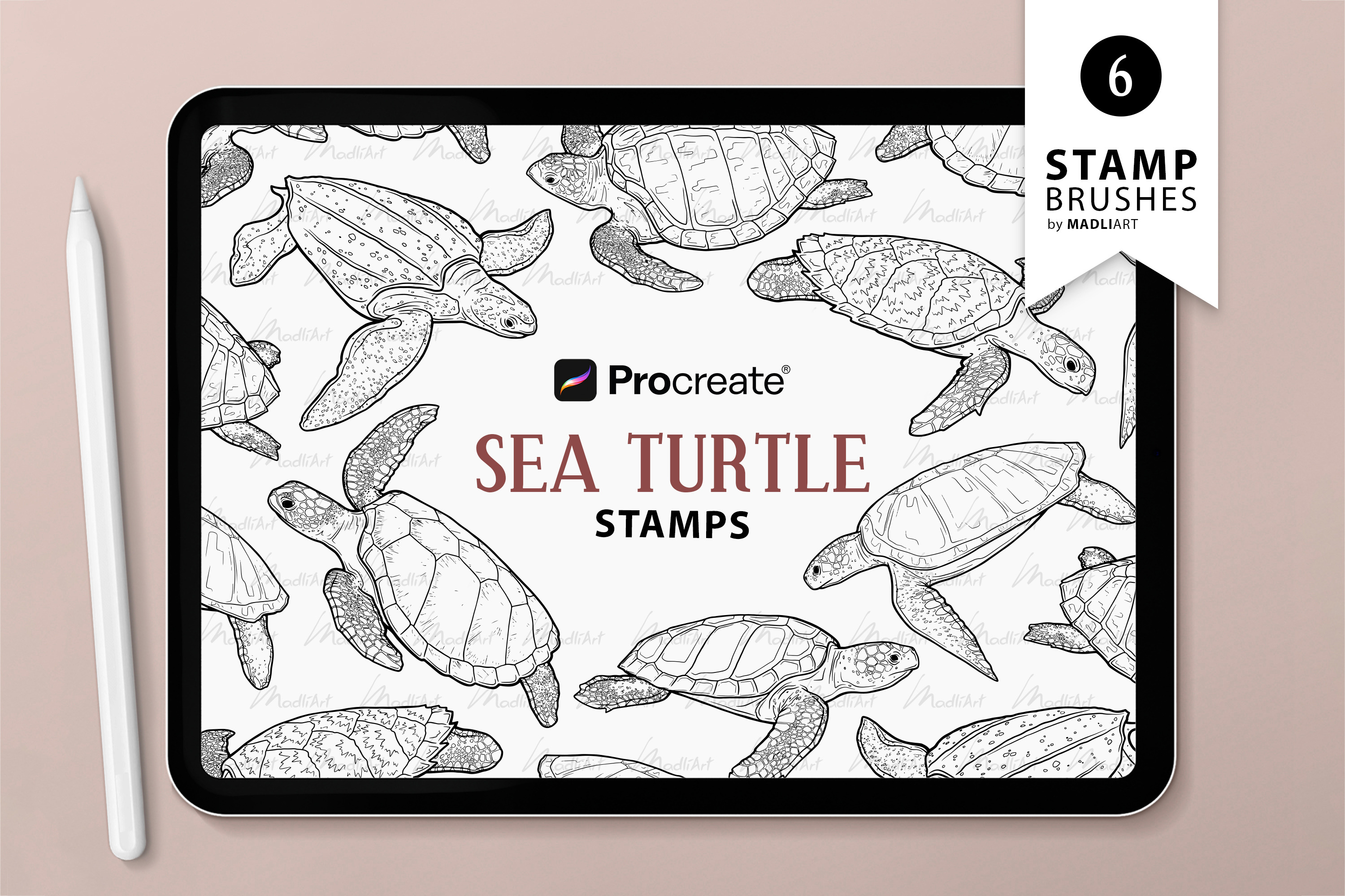 Sea Turtle Procreate Brush Stamps, a Brush Add-On by MadliArt