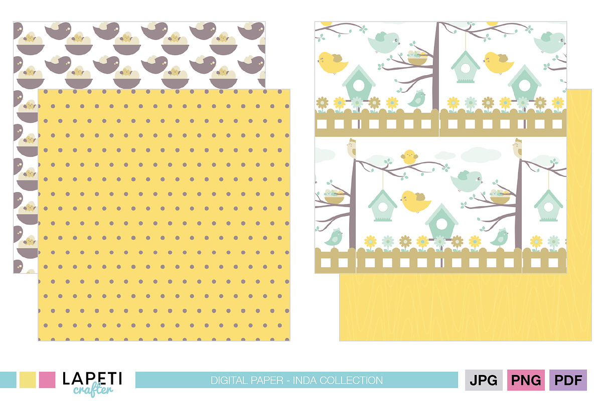 Spring Bird Digital Paper Pack, a Pattern Graphic by Lapeticrafter (Photo 4 of 5)