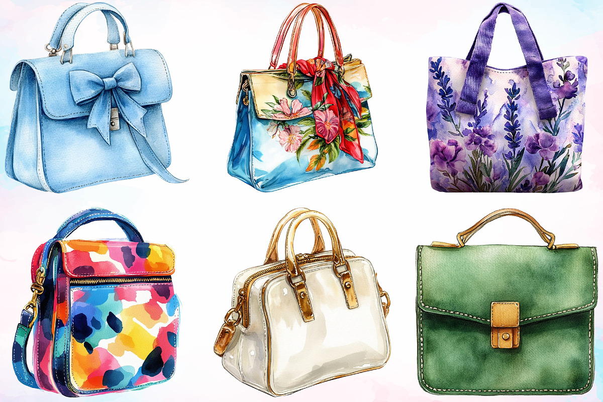 Watercolor Women’s Bags Clipart PNG, an Illustration by Canvas Craft (Photo 3 of 3)