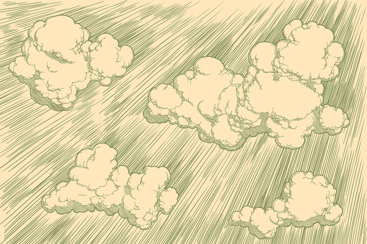 Clouds in the sky. Vector engraving., an Illustration by Vector Engraving (Photo 2 of 2)