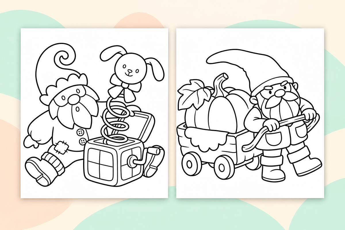 Snug Gnomes Coloring Pages Vol. 3, a Seasonal Illustration by Inkivelle Studio (Photo 2 of 3)
