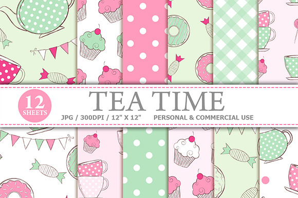 Tea Time Digital Paper preview 4