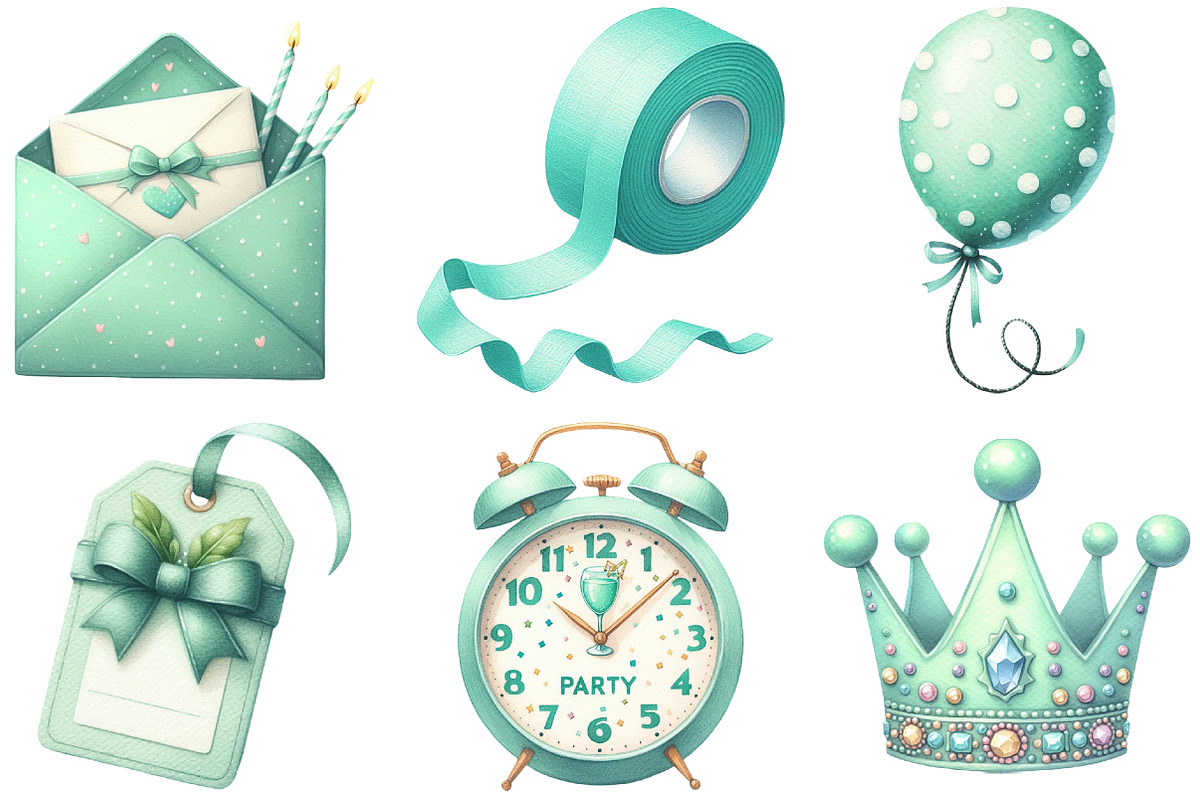 Mint Green Birthday Clipart Bundle, an Illustration by Daily.Designs (Photo 2 of 5)