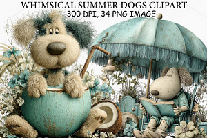 Whimsical Summer Dogs Clipart Bundle, an Illustration by Canvas Craft