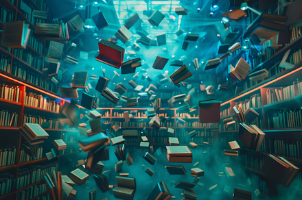 A captivating library filled with ro, a Photo by Tanuart