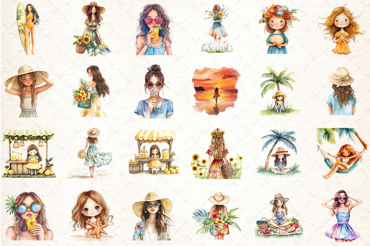 Summer Girl Sublimation Clipart, an Illustration by DreamCafeArt (Photo 2 of 3)