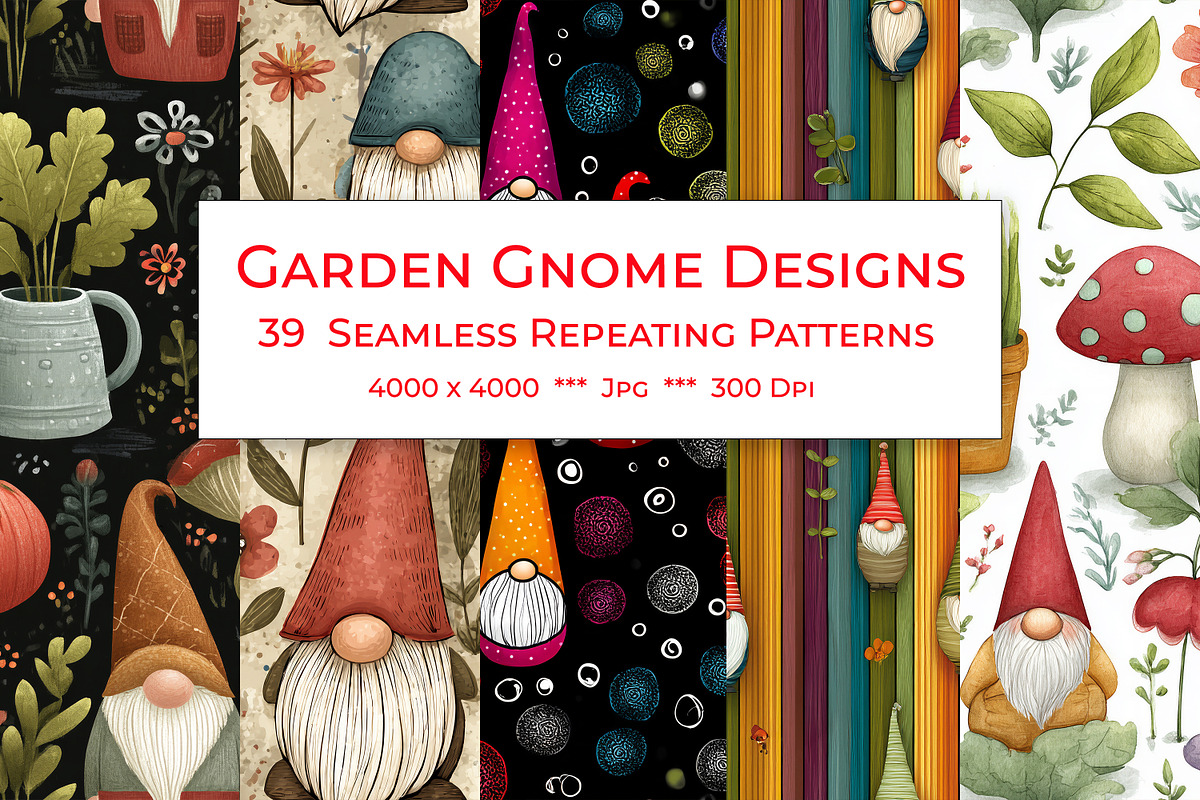 Garden Gnome Retro Art Style Pattern, a Pattern Graphic by karenfoleyphoto (Photo 1 of 8)