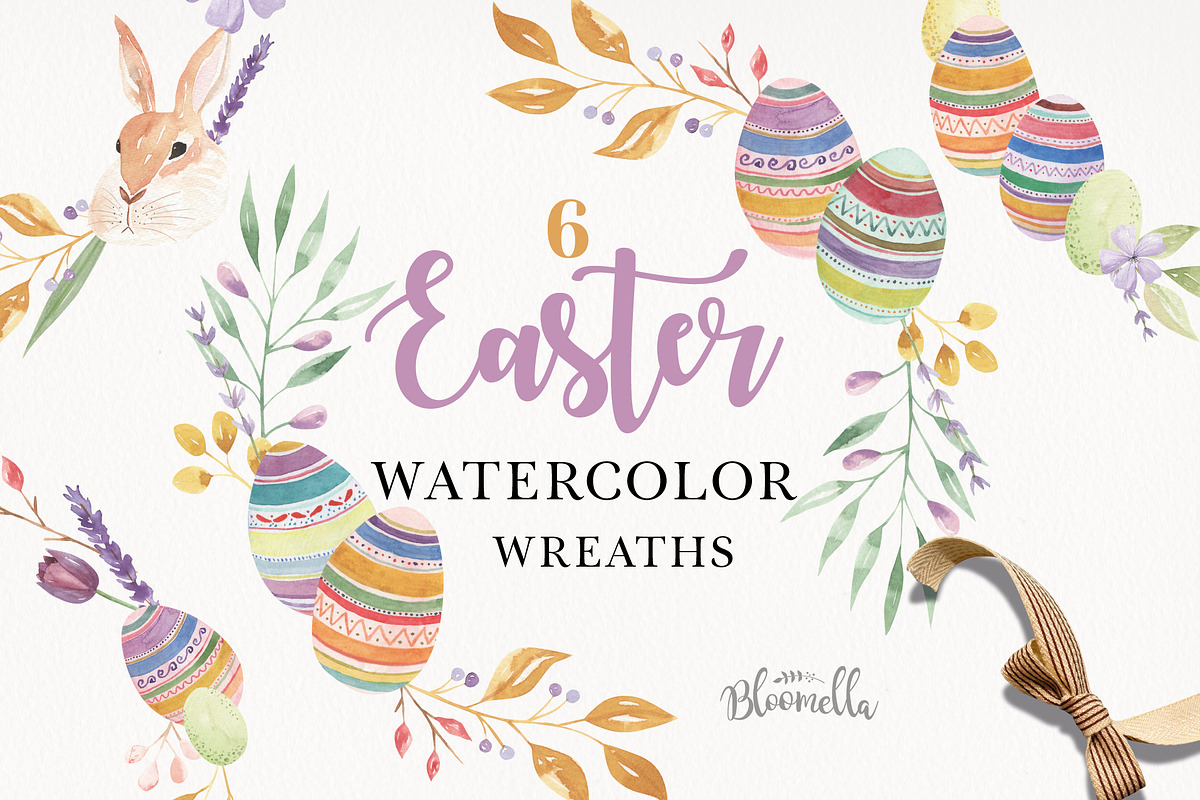 Easter Watercolor Wreath Bunny Kit, an Illustration by Bloomella
