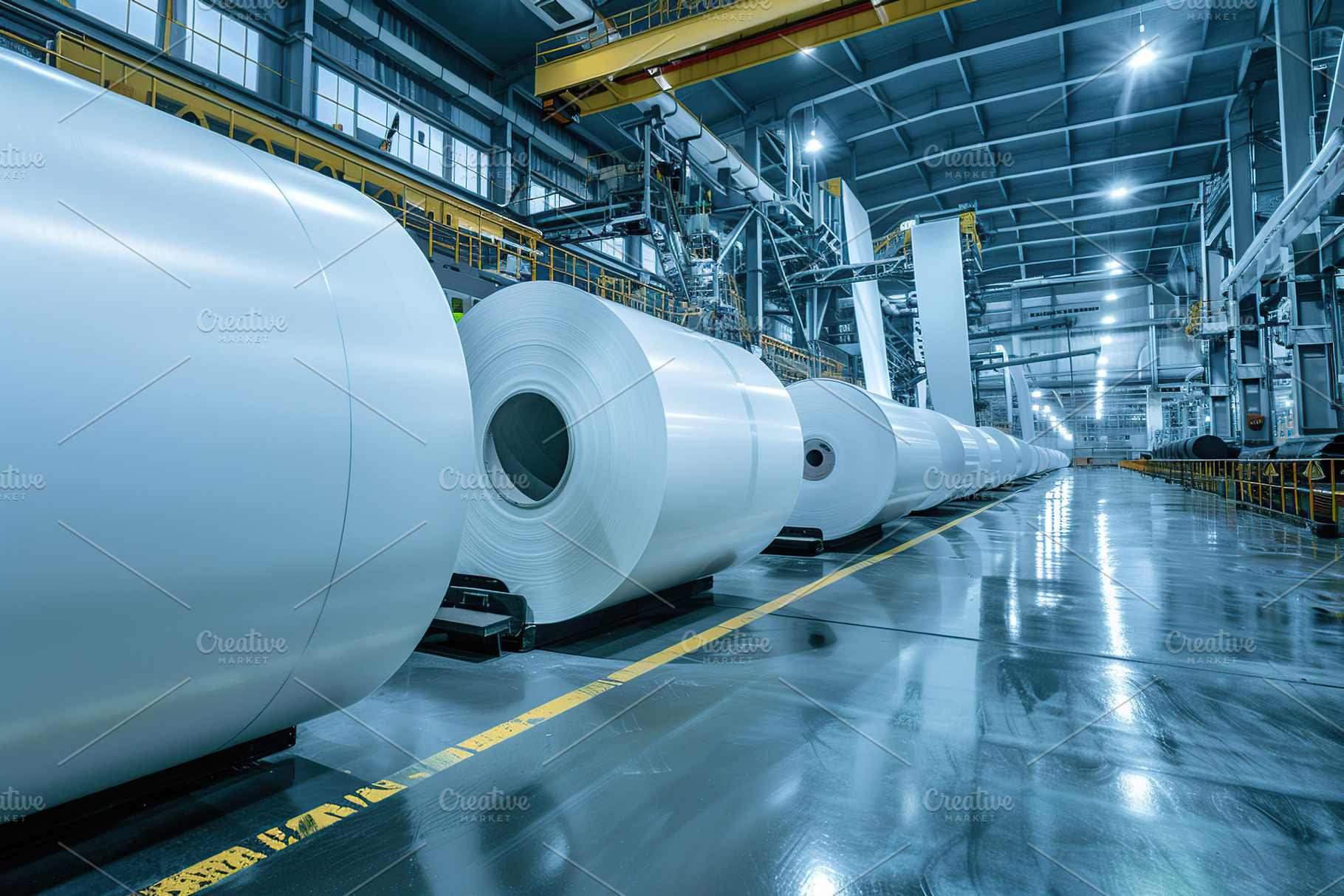 Big white paper rolls in modern factory, a Photo by AlyaAnd