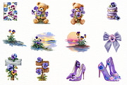 Watercolor Floral Pansies Clipart, an Illustration by Designworld (Thumbnail 2 of 6)