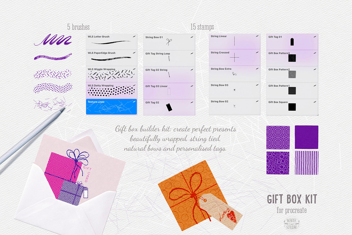 Gift Box Builder Kit for Procreate, a Brush Add-On by White Lane Studio (Photo 2 of 8)