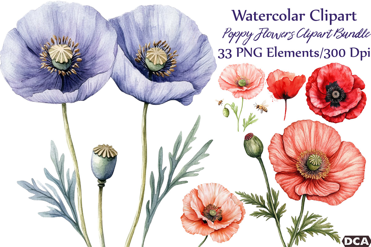 Flowers Clipart Poppy Flowers, an Illustration by DreamCafeArt (Photo 1 of 7)