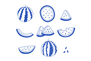 Cute Blue Line Watermelon Icons, an Illustration by Milota (Thumbnail 2 of 3)
