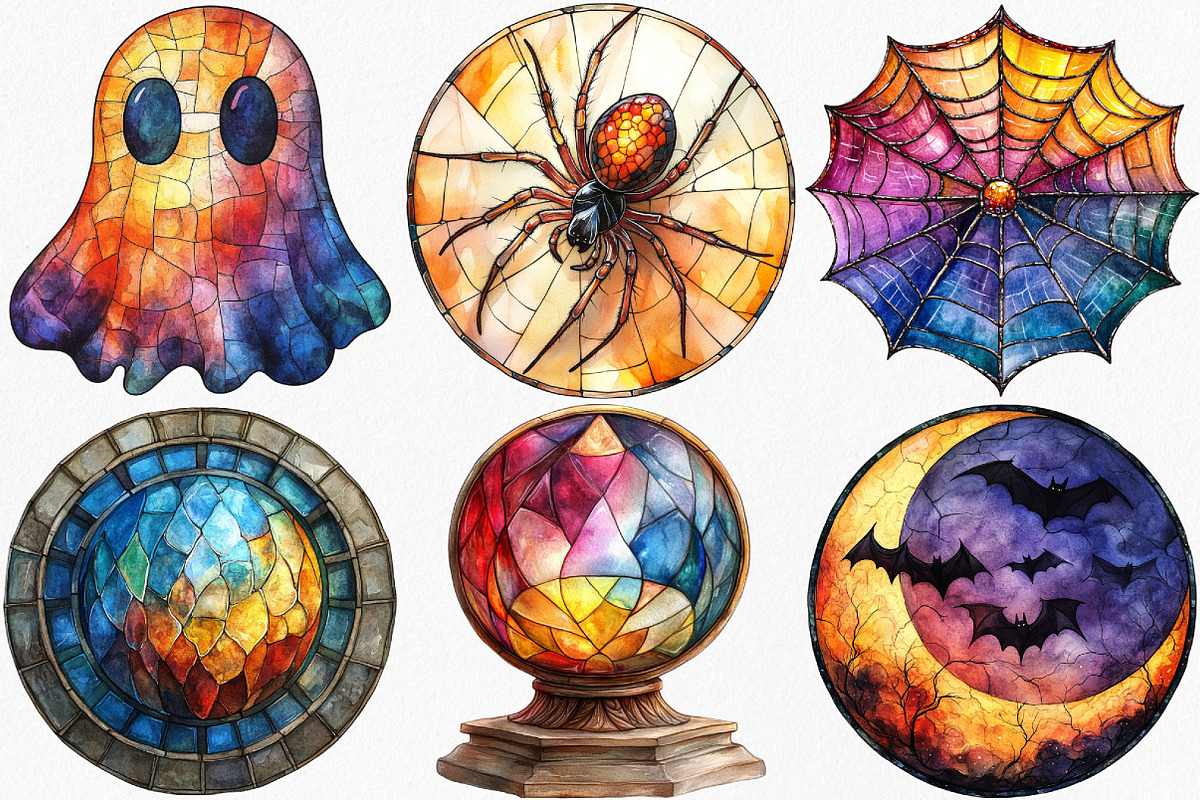 Halloween Stained Glass Clipart, an Illustration by Canvas Craft (Photo 3 of 8)