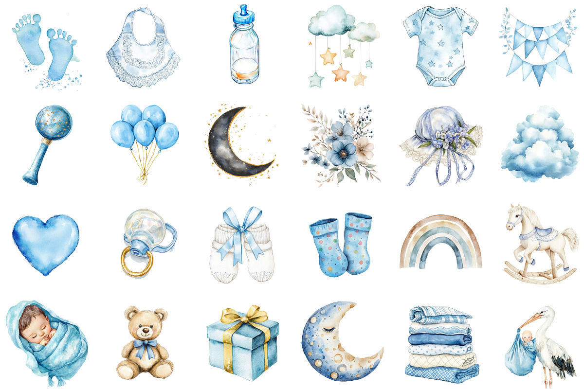 Watercolor Stork Baby Shower Clipart, an Illustration by Sublimation Artist (Photo 2 of 6)