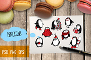 Christmas penguins. Engraving style, an Animal Illustration by Alena Kaz (Thumbnail 2 of 4)