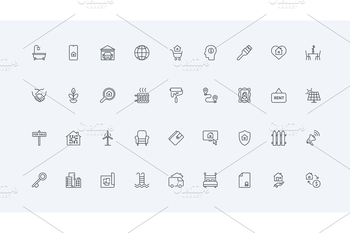 Buy sell house rent real icons, an Object Illustration by Lemberg Vector