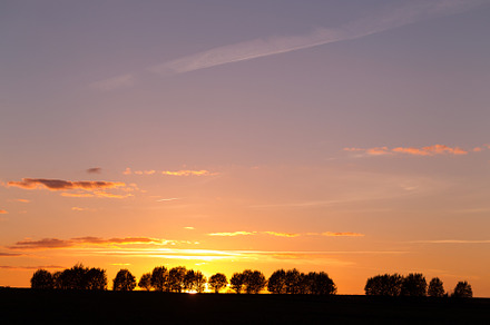 Evening landscape with silhouettes o stock photo containing sunset and, a Nature Photo by oleghz