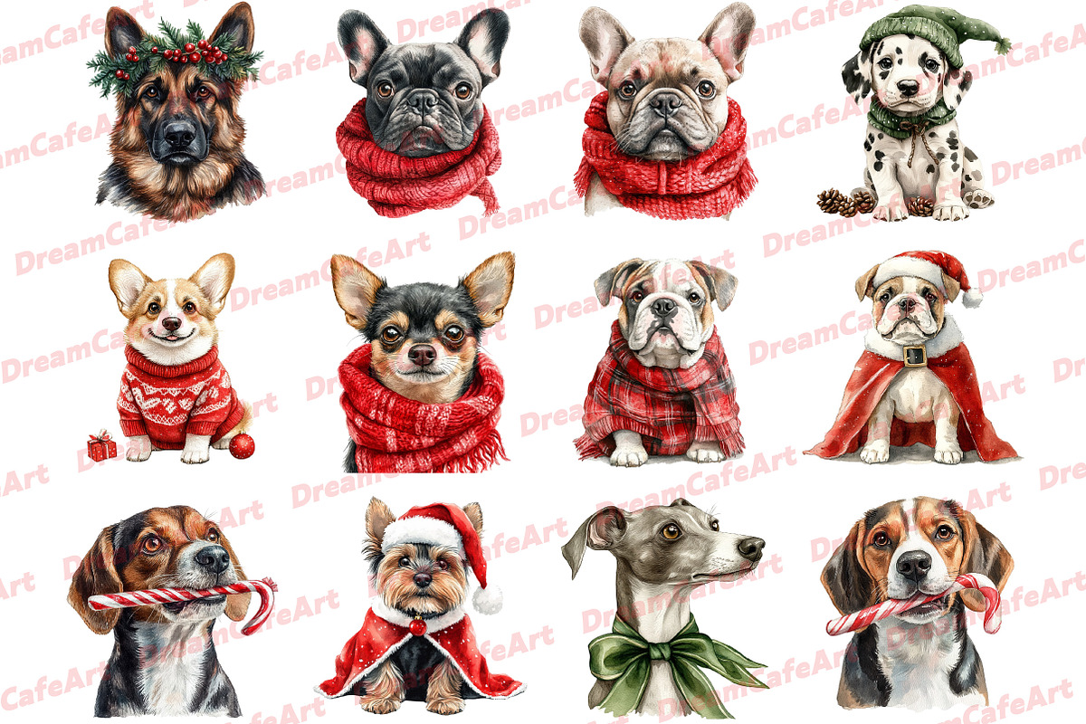 Quirky Christmas Dogs Clipart, an Illustration by DreamCafeArt (Photo 4 of 6)